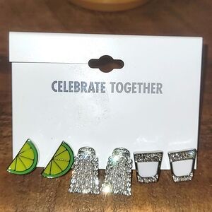 Tequila shot, shaker and limes 3 pr earrings